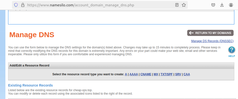 domain management page